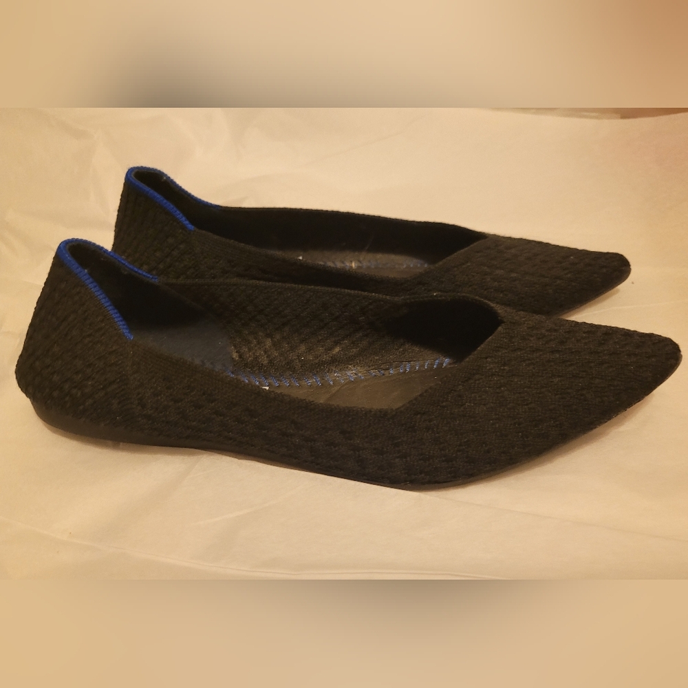 Rothys The Point Womens Size 7 Black Honeycomb Ballet Flat Slip On Shoes